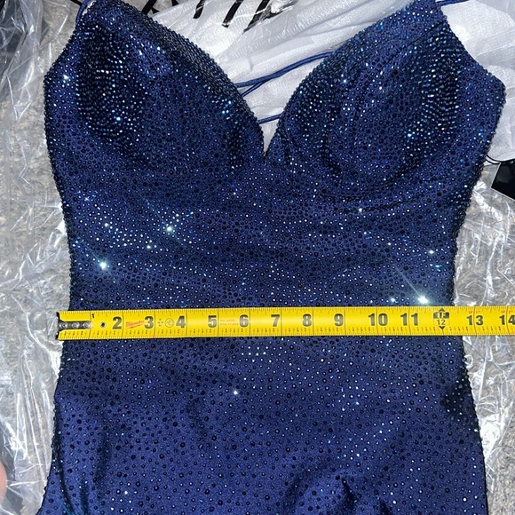 Sherri hill Rhinestone embellished jersey gown deep V neckline and lace up back. - Picture 15 of 17